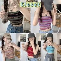 ราคา Closet เสื้อผ้าผู้หญิง 32090 เสื้อสายเดี่ยวไหมพรม ลายทางสีสันจัดเต็มต้อนรับซัมเมอร์ (29550823070)
