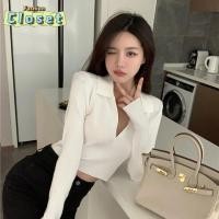 ราคา Cilset พร้อมในสต็อก ผู้หญิงเ เสื้อแขนยาวไหมพรม คอปกดีเทลแหวกผ้าร่องใส่สบายสไตล์เกาหลี 8K38 (27064119633)