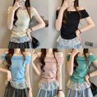 ราคา Cilset พร้อมส่ง ใหม่ เสื้อยืดไหมพรม ใส่สบาย แขนสั้น ดีเทลเปิดไหล่ สีสดใส ดีเทลแต่งขอบลูกไม้ สไตล์เกาหลี ลำลอง 98186 2 (44304954234)