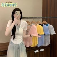 ราคา Cilset พร้อมส่ง เสื้อไหมพรมครอปสั้น คอสี แขนสั้น ผ้าร่องสีสวย Z M38 (43859112268)