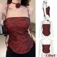ราคา Cilset พร้อมส่ง เสื้อเกาะอก ลายมัดย้อมดำแดง ไม่มีฟองน้ำ ทรงรัดตัว เปิดไหล่ เซ็กซี่ เสื้อแฟชั่น FY2692 (43750594101)