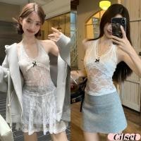 ราคา Cilset พร้อมส่ง เสื้อคล้องคอลูกไม้ สีขาวสั้นและยาว เซ็กซี่ ไม่มีฟองน้ำ ซีทรูเบาๆ สไตล์ลำลอง ผ้ายืด FY2016 M0559 (43705258090)