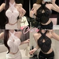ราคา Cilset พร้อมส่ง เสื้อคล้องคอ สั้น สีพื้น เสริมฟองน้ำ ดีเทลแต่งเพชรรอบชุด เรียบหรู FYL255 (43510021826)