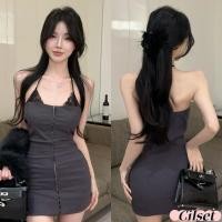 ราคา Cilset พร้อมส่ง ใหม่ 2025 ชุดมินิเดรส เพิ่มสายคล้องคอ แต่งลูกไม้ ทรงรัดสีเทา เว้าหลัง FY9361 (43402310058)