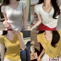 ราคา Cilset พร้อมส่ง เสื้อครอปแขนสั้น เสื้อครอป คอปก ผ้าไหมพรม ใส่สบาย ผ้าร่องเล็กทรงรัดรูป เรียบง่าย Z T639 (42907637919)