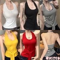 ราคา Cilset พร้อมส่ง เสื้อคล้อง สไตล์เกาหลี เปิดไหล่ ผ้าไหมพรม ดีเทลเว้าหลังสีสดใส 25133 (42453938056)