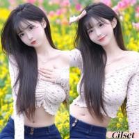 ราคา Cilset พร้อมส่ง เสื้อครอปแขนยาว คอวี เสื้อครอป เซ็กซี่ ลายดอกไม่ ทรงรัดรูป ยืดพอดี FY522 1 (42406694262)