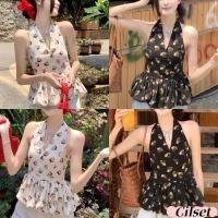 ราคา Cilset พร้อมส่ง ใหม่ เสื้อคล้องคอ เว้าหลัง ลายสับปะรด เข้ารูป สีขาวดำ สไตล์ลำลอง ลายดอกไม้ 8K186 2 (42355208595)