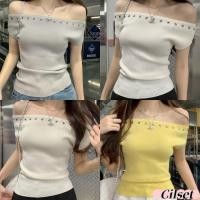 ราคา Cilset พร้อมส่ง เสื้อเปิดไหล่ ไหมพรม แขนสั้น ผ้าร่องเล็ก ยืดพอดีตัว เสื้อแฟชั่น ใส่สบาย Z YT54 (42202205789)