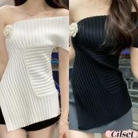 ราคา Cilset พร้อมส่ง เสื้อแขนสั้น เปิดไหล่ คอวี ผ้าร่องยืดตามตัว เสื้อแฟชั่น ผ้าถัก W L062 (41701411428)