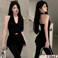 ราคา Cilset พร้อมส่ง เสื้อคล้องคอไหมพรม คอวี เซ็กซี่ ดีเทลเว้าหลังหน้า เข้ารูป ผ้าร่อง สไตล์ลำลอง สีพื้น Y2622 (41505251551)