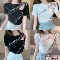 ราคา Cilset พร้อมส่ง เสื้อยืดตอกลม แขนสั้น ครอป สีพื้น สกีนตัวอักษร FY2652 (41458728504)