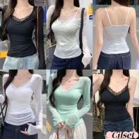 ราคา Cilset พร้อมส่ง สายเดี่ยว เสื้อแขนสัน คอวี ซีทรู สีพื้นยืดพอดี ใส่สบาย สไตล์ลำลอง FY5513 FY5515 (40704756257)