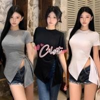 ราคา Cilset พร้อมส่ง เสื้อยืด แขนสั้น คอกลม มินิมอล ใส่สบาย ดีเทลผูกเอวสีพื้น สไตล์ซัมเมอร์ FYP35 (40460660250)