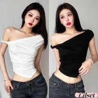 ราคา Cilset พร้อมส่ง ใหม่ 2025 เสื้อเปิดไหล่แขนสั้น สีพื้น ขาวดำ ทรงรัดรูปพอดีตัว ใส่สบาย FY2853 (40103276892)