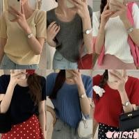 ราคา Cilset พร้อมส่ง เสื้อยืดไหมพรม แขนสั้นคอกลม สีสันสดใส ผ้านุ่มนิ่ม สไตล์เกาหลี 71096 (29984038689)