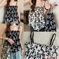ราคา Cilset พร้อมส่ง เสื้อสายเดี่ยว สีขาวดำ เสื้อครอป ลวดลายดอกไม้ใบไม้ ลำลอง ปลายปล่อย ใส่สบาย 3CX43 (29938275168)
