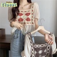 ราคา Cilset พร้อมส่ง เสื้อถักไหมพรม แขนสั้น ดีเทลแขนซีทรูเอาๆน่ารักสไตล์ โบฮีเมี่ยน สไตล์ลำลอง 19011 (29650908939)