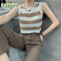 ราคา Cilset พร้อมในสต็อก ผู้หญิงเ เสื้อกล้ามไหมพรม ทรงครอปสั้น ดีเทลลายทางน่ารักเรียบๆแต่เท่ A482 (29614137364)
