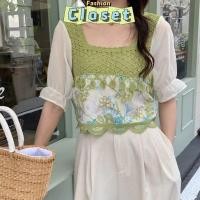 ราคา Closet เสื้อผ้าผู้หญิง CX00364 เสื้อถักไหมพรมแขนสั้น มี3สี ดีเทลลายลูกไม้พาสเทล (29600906934)