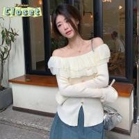 ราคา Cilset พร้อมส่ง ผู้หญิงเ เสื้อเปิดไหล่ ผ้าไหมพรม สไตล์เกาหลี ระบายเล็กน้อยปลายปล่อย 78075 C (29166464376)