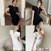 ราคา Cilset พร้อมส่ง ชุดเดรสไหมพรม สีขาวดำ แขนสั้น คอปก ยืดพอดี สไตล์ลำลอง W Y029 (28984057111)