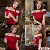 ราคา Cilset พร้อมส่ง เสื้อแขนสั้น เปิดไหล่ สีสดแดงใสแดง ยืดตามตัวผ้านิ่ม เสื้อแฟชั่น FY2830 (28583528682)