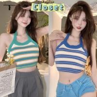ราคา Cilset พร้อมส่ง เสื้อแขนกุดไหมพรม สไตล์ซัมเมอร์ ดีเทลสายคล้องคอ สายผูกหลัง เว้าหลัง ลายทางสุดเซ็กซี่ W8818 C (28300351493)