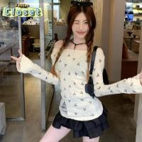 ราคา Cilset พร้อมในสต็อก ผู้หญิง เสื้อไหมพรมแขนยาว คอกลม ดีเทลซีทรู ลายโบว์ Y6526 (27661912674)