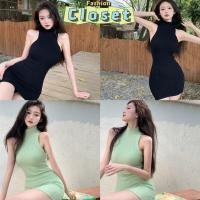 ราคา Closet เสื้อผ้าผู้หญิง 28105 1 ชุดเดรสไหมพรม แขนกุดเว้าไหล่เล็กน้อย C (26950925541)