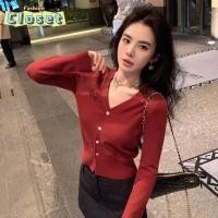 ราคา Cilset พร้อมในสต็อก ผู้หญิง เสื้อคลุมไหมพรมแขนยาวฟิลเกาหลี คอวี กระดุมด้านหน้า ปักตัวอักษร G13 (26661602869)