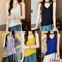 ราคา Cilset พร้อมส่ง เสื้อกล้ามไหมพรม แขนกุด คอวี 5สี แถมสายคล้องคอ ผ้าทิ้งตัวยืดพอดี สไตล์ลำลอง Z XG39 (26537793181)