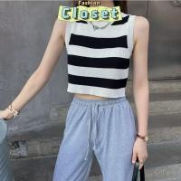 ราคา Closet เสื้อผ้าผู้หญิง A482 เสื้อกล้ามไหมพรม ทรงครอปสั้น ดีเทลลายทางน่ารักเรียบๆแต่เท่ (26350197203)