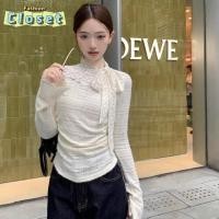 ราคา Cilset พร้อมส่ง ผู้หญิงเ เสื้อไหมพรมแขนยาว สไตล์เกาหลี ดีเทลคอเต่าแต่งผูกโบว์ 8K160 (26316838714)