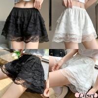 ราคา Cilset พร้อมส่ง กางเกงกระโปรง กางเกงขาสั้น เอวสูง เอวสม็อค แต่งบายลูกไม้สีขาวดำ ทรงปล่อย ใส่สบาย KK680 (25845668521)