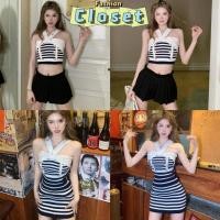 ราคา Closet เสื้อผ้าผู้หญิง 68203 68203 1 เสื้อกล้ามไหมพรม เดรสไหมพรม ลายทหารเรือหญิง (24130639254)