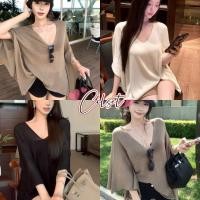 ราคา Cilset พร้อมส่ง เสื้อไหมพรมแขนสั้น คอวี ดีเทลทรงหลวมๆเก๋มากแม่ U213 (41459292628)