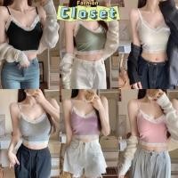 ราคา Closet เสื้อผ้าผู้หญิง FY695 เสื้อสายเดี่ยว มีฟองน้ำ ครอปสั้น ดีเทลขอบลูกไม้ H (27150810579)