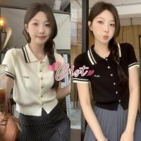 ราคา Cilset พร้อมส่ง เสื้อไหมพรมแขนสั้น ทรงครอป คอปก สีพื้น 59035 (43159092752)
