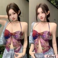 ราคา Cilset พร้อมส่ง เสื้อคล้องคอ ผ้าชีฟองลายสีม่วงแดงมัดย้อม เซ็กสวยเก๋ ใส่สบาย วินเทจ FY2646 (41150615444)