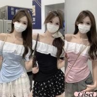 ราคา Cilset พร้อมส่ง เสื้อไหมพรม แขนสั้น เปิดไหล่ระบายสีพาสเทล สไตล์เกาหลี ผ้าใส่สบาย 56513 (44154010070)