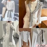 ราคา Cilset พร้อมส่ง เสื้อยืดไหมพรม แฟชั่น แขนยาว แถมผ้าผูกลายทาง สไตล์เกาหลี ลำลอง เข้ารูป Z XL37 (42956794295)