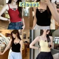 ราคา Closet เสื้อผ้าผู้หญิง เสื้อสายเดี่ยวไหมพรม ผ้าร่อง ดีเทลคาดหน้าแต้งโบว์น่ารักมาก น่ารักเกินต้าน M0768 (27154856569)