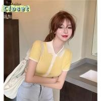 ราคา Cilset พร้อมในสต็อก ผู้หญิงเเสื้อไหมพรมแขนสั้น คอปกกระดุมน่ารัก 9489 N (24336974227)