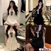 ราคา Cilset พร้อมส่ง ชุดมินิเดรส ผ้าไหมพรม แขนกุด สง่างาม ทรงรัปรูปแต่งโบว์ สไตล์เกาหลี W N096 1 (40057669686)