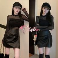 ราคา Cilset พร้อมส่ง ผู้หญิงเ เสื้อแขนยาว คอกลม เกาหลีสไตล์ ดีเทลแต่งซีทรูบางเบาสีดำ เท่มีสไตล์ FY2500 (29463575954)