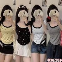 ราคา Cilset พร้อมส่ง เสื้อครอป แขนสั้น คอกลม ลายตุด สีพาสเทล เข้ารูป สไตล์เกาหลี FY5099 (43902298258)