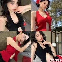 ราคา Cilset พร้อมส่ง เสื้อคล้องคอไหมพรม ดีเทลติดดอกไม้ เซ็กซี่เวอร์ เสื้อเว้ากุหลาบไหมพรม น่ารัก สไตล์สาวฮาวายสุดๆ B10 (28258732408)