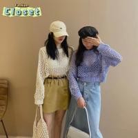 ราคา Cilset พร้อมส่ง ผู้หญิงเ เสื้อไหมพรมถัก แขนยาวซีทรูเบาๆรูระบายตามตัวเก๋มาก 81058 (28114825918)