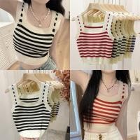 ราคา Cilset พร้อมส่ง ผู้หญิงเ เสื้อกล้ามไหมพรมคอเหลี่ยม ดีเทลลายทางสีน่ารัก สไตล์เกาหลี 72003 C (27966470961)